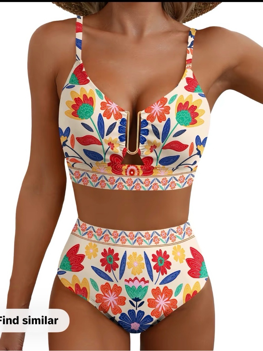 Floral High-Waist Bikini Set - Cream Multicolor